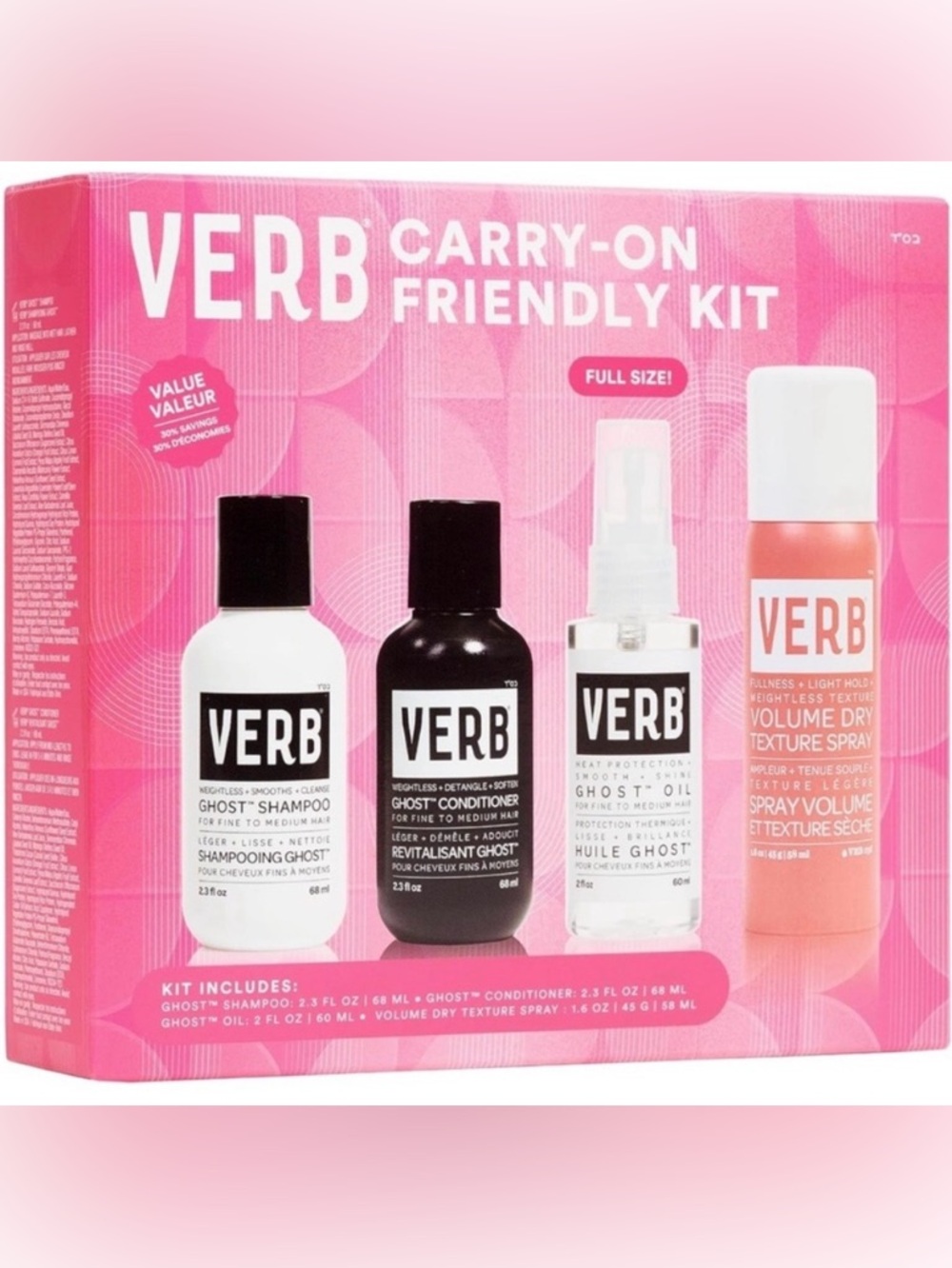 Verb Ghost Shampoo Conditioner Oil & Volume Dry Texture Spray Travel Set